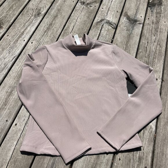 90 Degree By Reflex Womens L Mock Neck Ribbed Performance Long Sleeve NWT Beige‎ - Picture 1 of 6